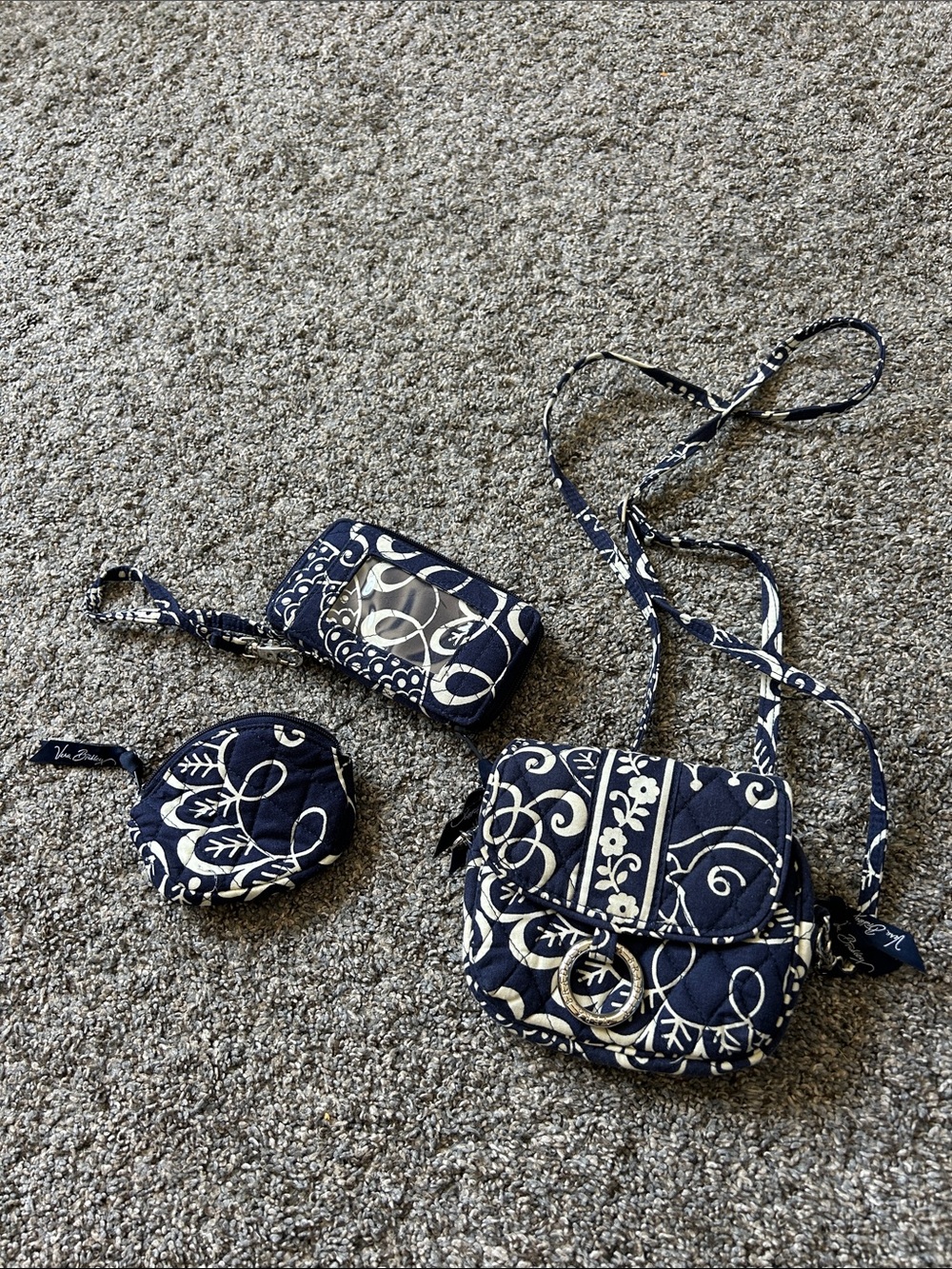 Vera Bradley Navy Quilted Floral Coin Pouch, Small Purse, Wallet ID case